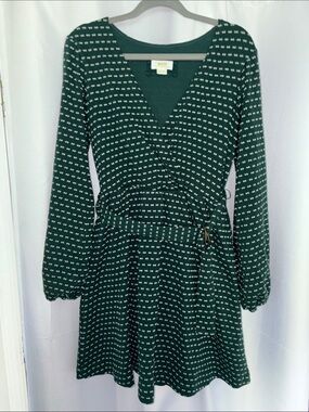 Maeve Dark Green faux Wrap Mini Dress